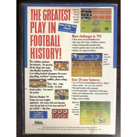 John Madden Football '92: Sega Genesis Classic Sports Game by EA Retro - Picture 2 of 11